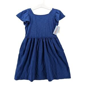Cat & Jack Dress Small Blue Girls Scoop Neck Ruffle Short Sleeves ALine Sundress